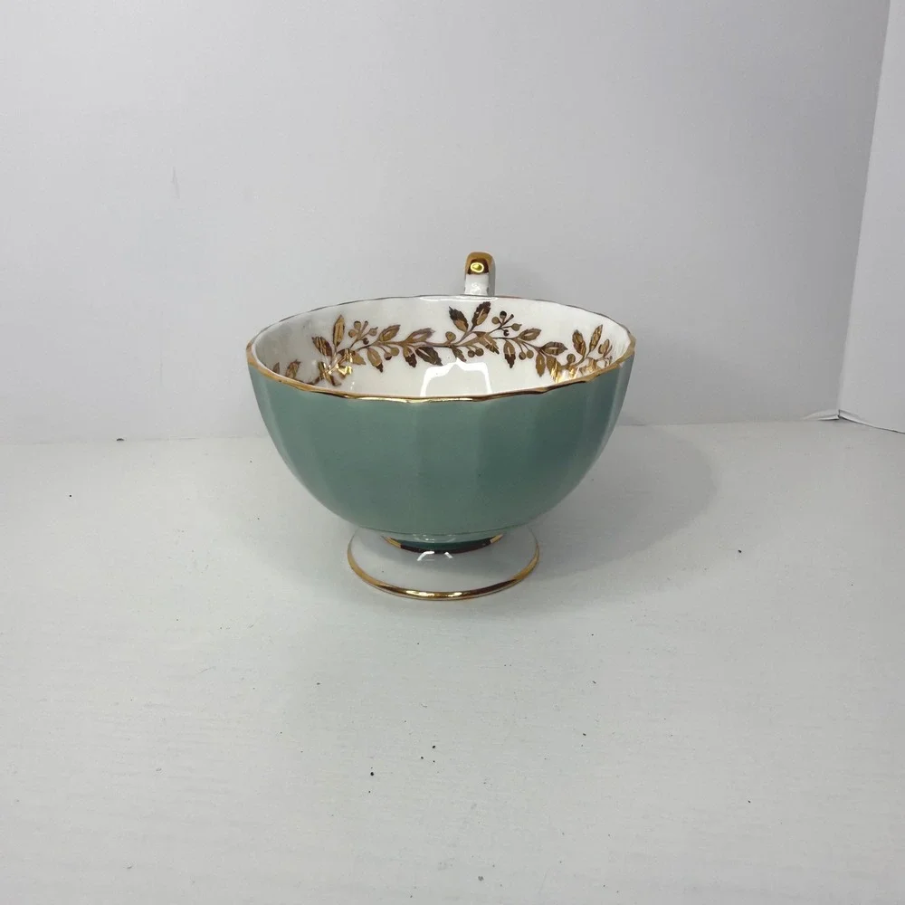 Aynsley Fine English Bone China Teacup Green Gold Leaf‎ Fruit Scene Numbered